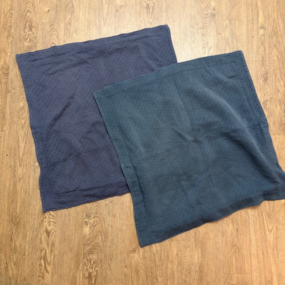 Annie Selke Euro Sham Set 30x30 Blue Cotton Basketweave Matelasse Pair
